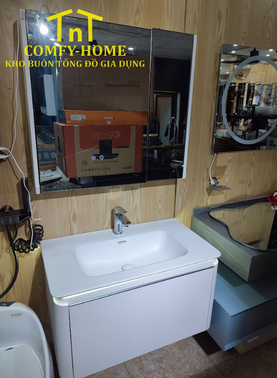 Bộ Lavabo Tủ Đứng Kèm Tủ Gương Hiện Đại – Thiết Kế Gọn Gàng, Bo Góc, Tối Ưu Lưu Trữ