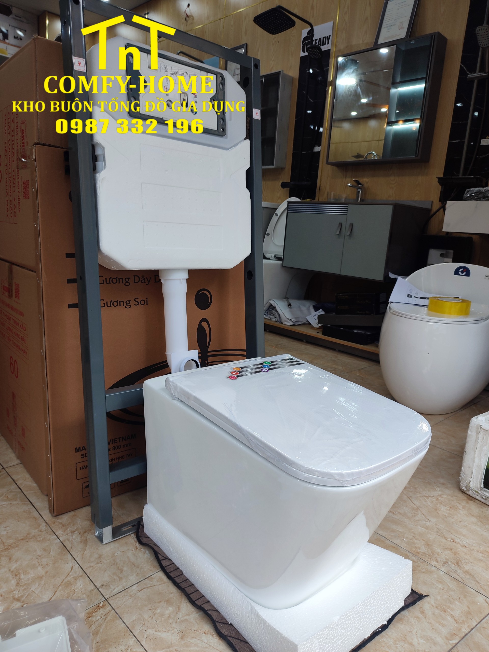 Bồn cầu treo tường kèm két âm tường