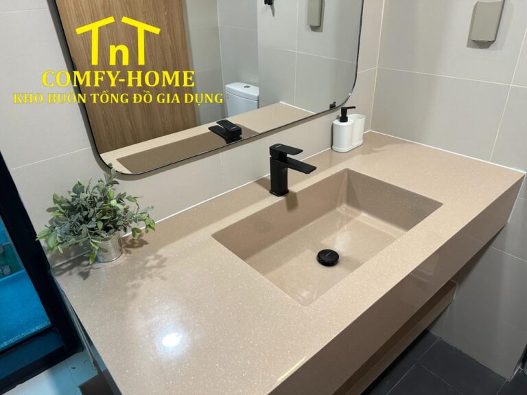 Chậu Lavabo Đá Nhân Tạo Nguyên Khối Màu Be – Thiết Kế Âm Bàn Hiện Đại | Comfy-Home