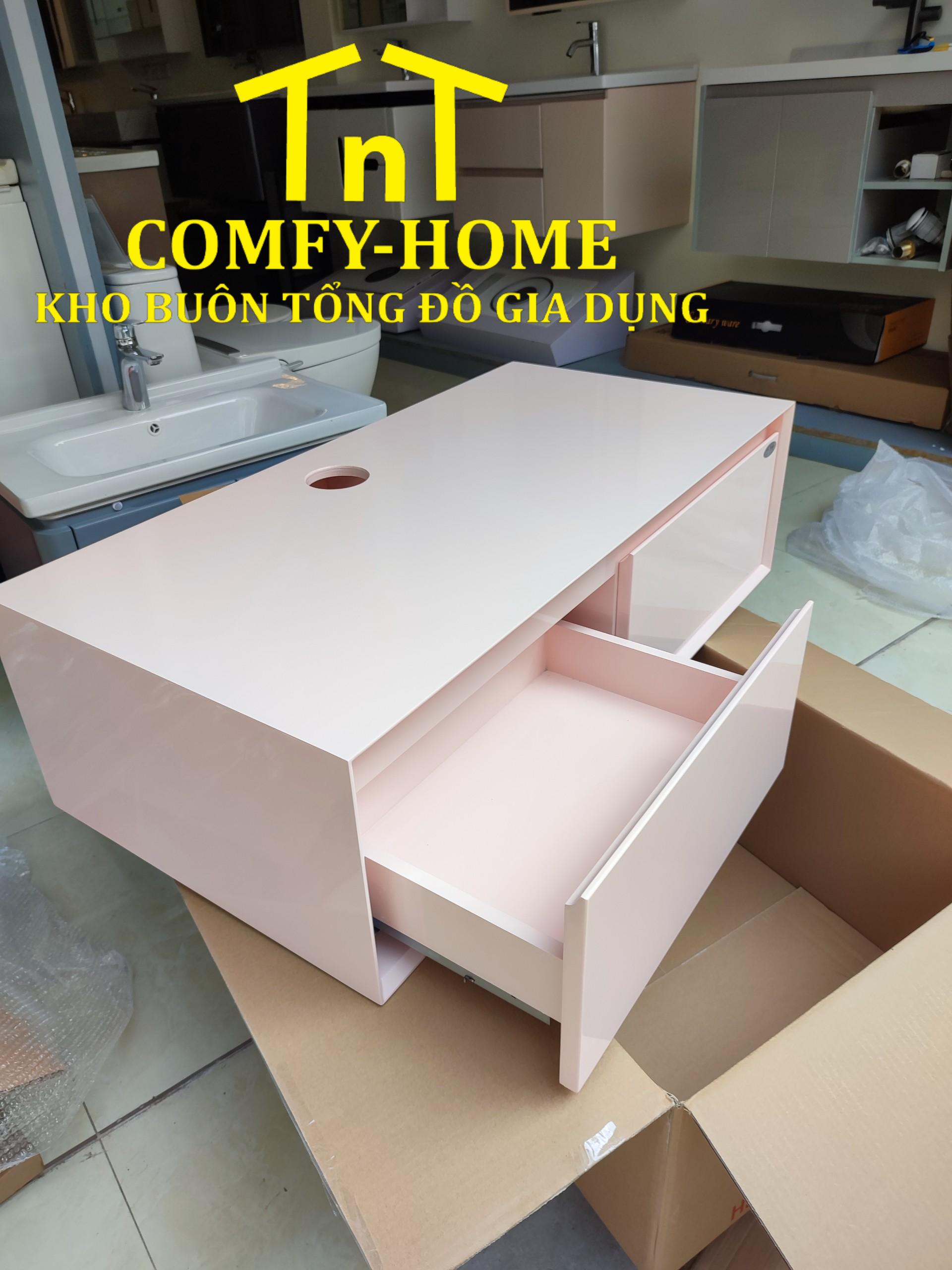 Tủ Lavabo Treo Tường 2 Ngăn Kéo Màu Hồng Pastel Cao Cấp – Comfy Home - Image 3